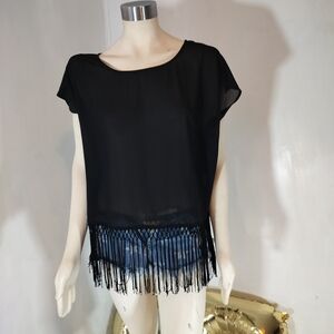 Black Fringe Women Top